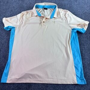 Short Par 4 Polo Shirt Mens Large Peach Blue Colorblock Performance Golf Top